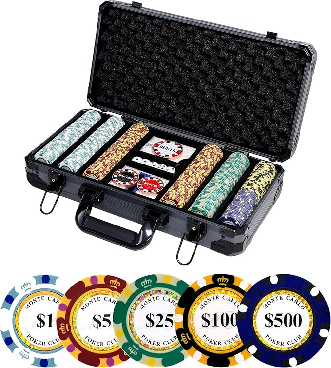 14g Clay Poker Chips Set 300 Pcs Poker Chips 39mm with High-end Aluminum Carrying Case/2 Decks of