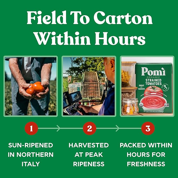 Pomì Organic Strained Tomatoes 26.46oz (Pack of 12)- Creamy, Velvety Puree - 100% Fresh Italian