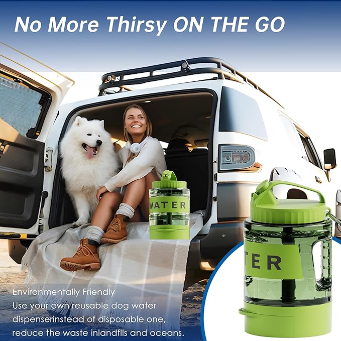 77oz Dog Water Dispenser, Camping Essentials, Large Travel Bottle with Pull-Out Drinking Bowl