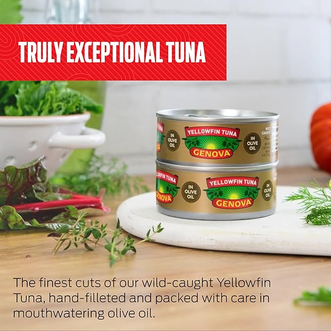 Genova Premium Yellowfin Tuna in Olive Oil, 3 Ounce Cans, 24-Pack ??Nutrient Rich, High Protein
