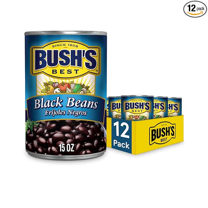 BUSH'S BEST 15 oz Canned Black Beans, Source of Plant Based Protein and Fiber, Low Fat, Gluten