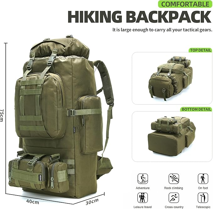 100L Camping Hiking Backpack,Molle military Tactical rucksack backpack,Waterproof Lightweight