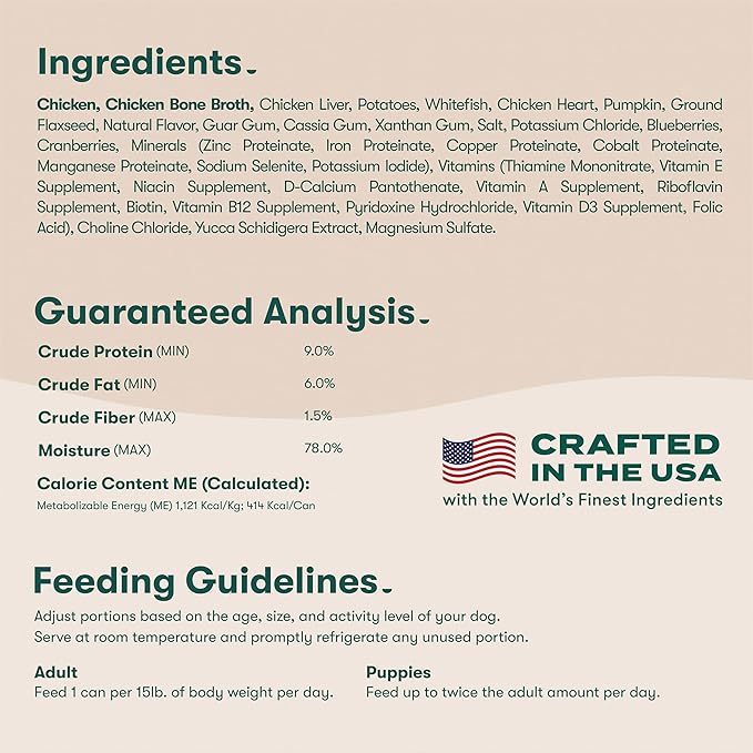 Jinx Premium Wet Dog Food Cans - Chicken & Vegetables Pate - Grain-Free Canned Dog Food Pate &