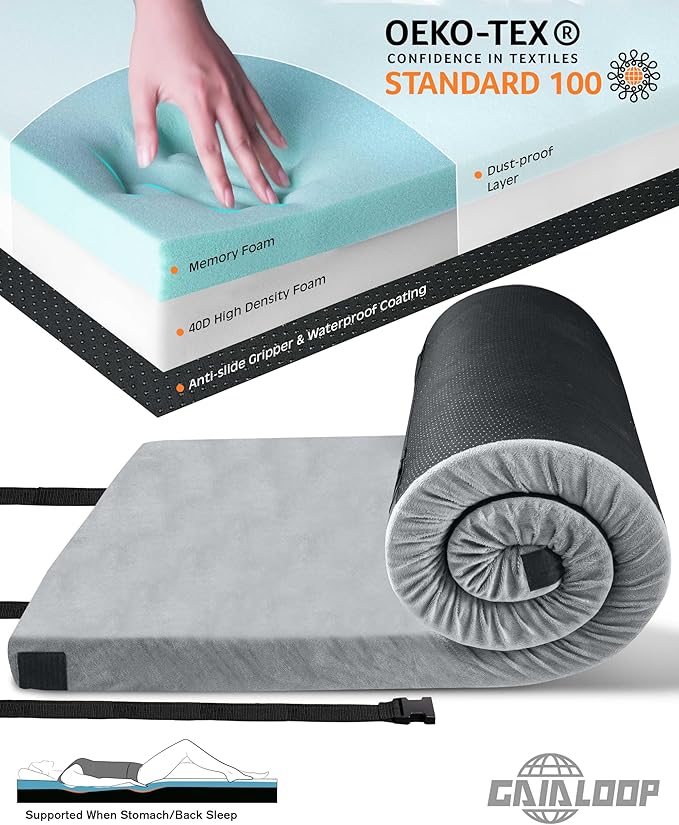 3 Inch GAIALOOP Thick Memory Foam Camping Mattress Sleeping Pad [Car/Tent/Cot] Glamping Portable