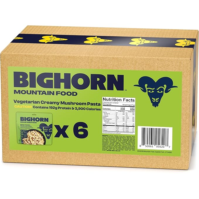 BIGHORN Mountain Food Vegetarian Creamy Mushroom Pasta - contains 6 packs | 12 servings | 192g