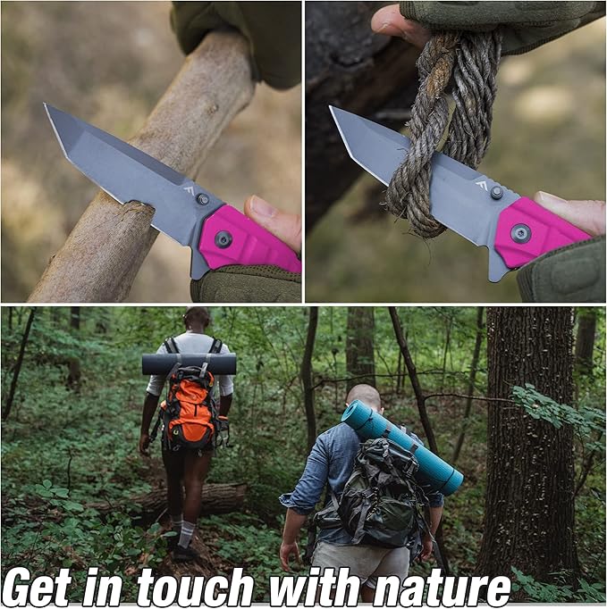 FLISSA Folding Pocket Knife, Tactical Knife with Liner Lock, Tanto Blade, Pocket Clip, Glass
