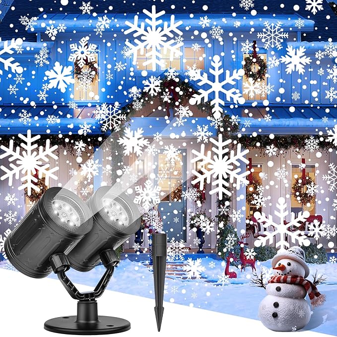 Christmas Snowflake Projector Lights Outdoor Waterproof 2025 Upgraded Double Head Dynamic Rotating