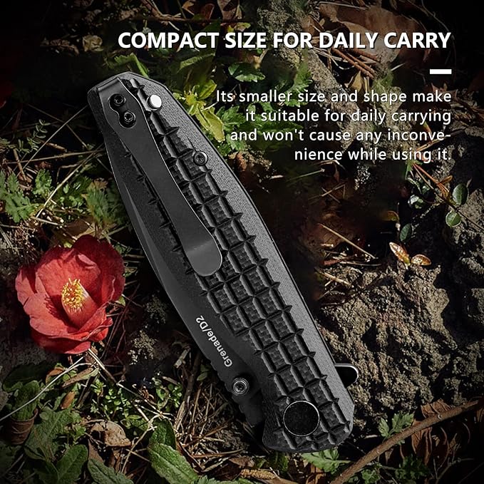 Folding Knife – 3.5-inch D2 Steel Folding Pocket Knife G10 Handle One-Handed Opening and Closing