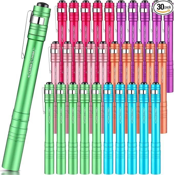 30 Pack Mini Pen Flashlights Bulk LED Pen Lights Aluminum Pocket Flashlights with Clips Small