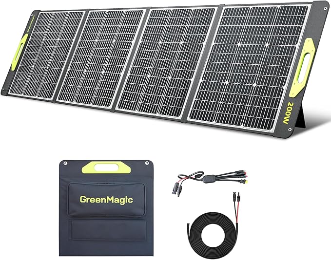 200W Portable Solar Panel, Greenmagic 200W Foldable Solar Panel Lightweight with Kickstands for