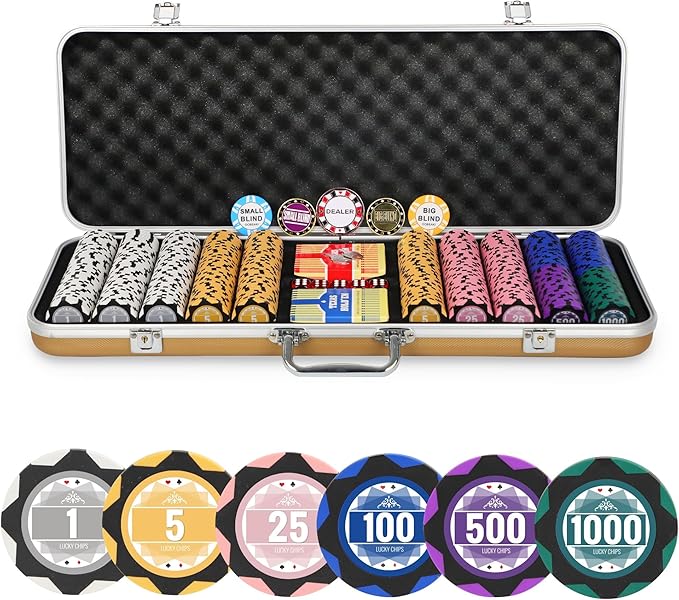 ORIENGEAR Poker Chip Set with Denominations 500 PCS with 14 Gram Numbered Clay Chips, Texas