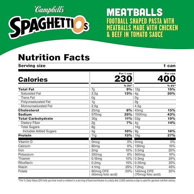 SpaghettiOs Football Shaped Canned Pasta with Meatballs, 15.6 oz Can (Pack of 12)