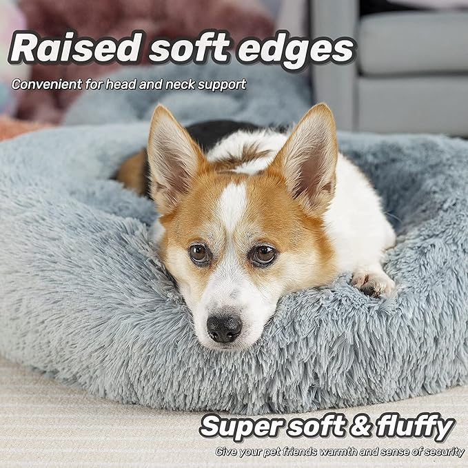 Anti Anxiety Round Fluffy Plush Faux Fur Warm Washable Dog Bed & Cat Bed, Original Bed for Small