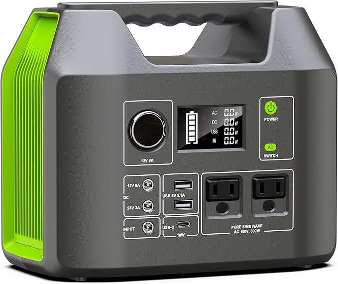 Portable Solar Generator, 300W Portable Power Station with Foldable 60W Solar Panel, 110V Pure Sine