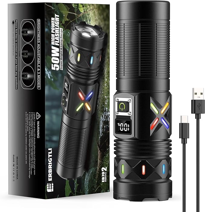 Flashlights High Lumens 3000 Rechargeable Long Range, Super Bright LED Flashlight Long Running 15H