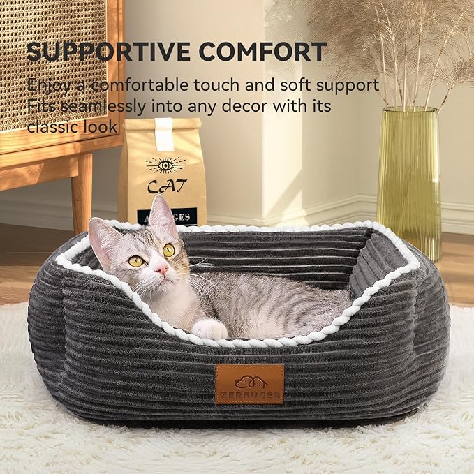 Cat Dog Bed for Pets, Rectangle Pet Bed Gift for Puppy and Kitten, Machine Washable Calming Fluffy