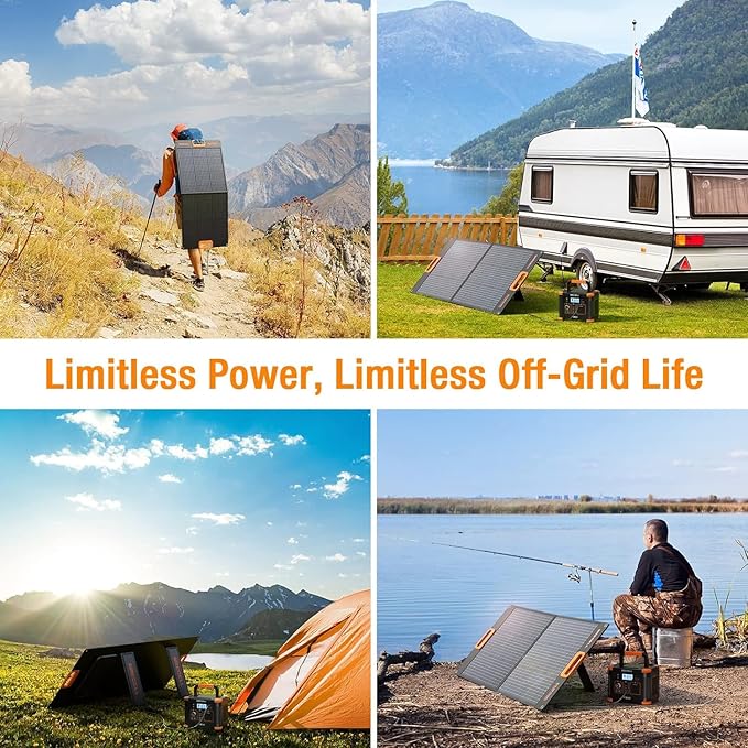 GRECELL 500W Portable Power Station with 100W Solar Panel 20V, Solar Generator 500W AC Outlet