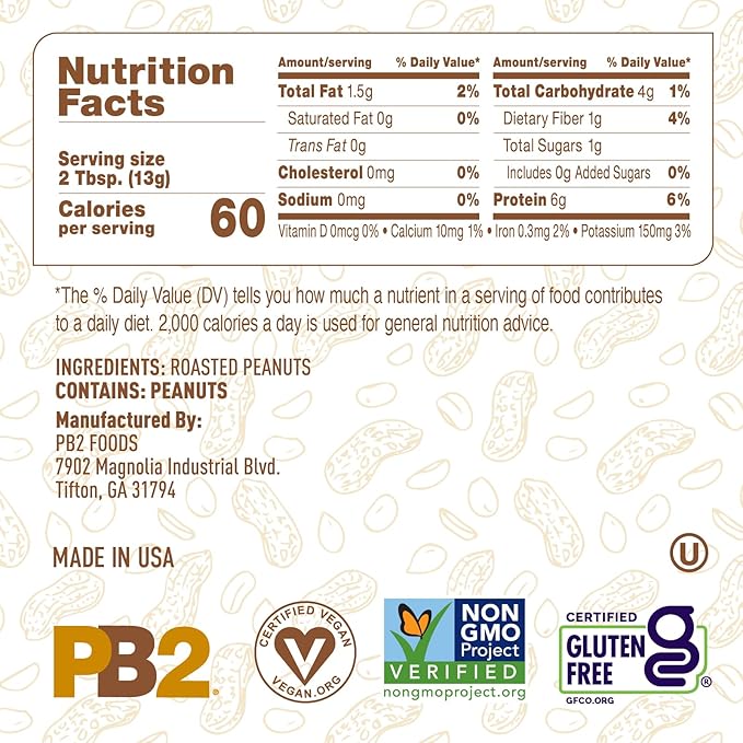 PB2 Pure Peanut Butter Powder - [2 lb/32 oz Jar] - No Added Sugar, No Added Salt, No Added