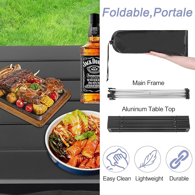 Grope Portable Camping Table Ultralight Aluminum Camp Table with Storage Bag,Beach Table for Sand