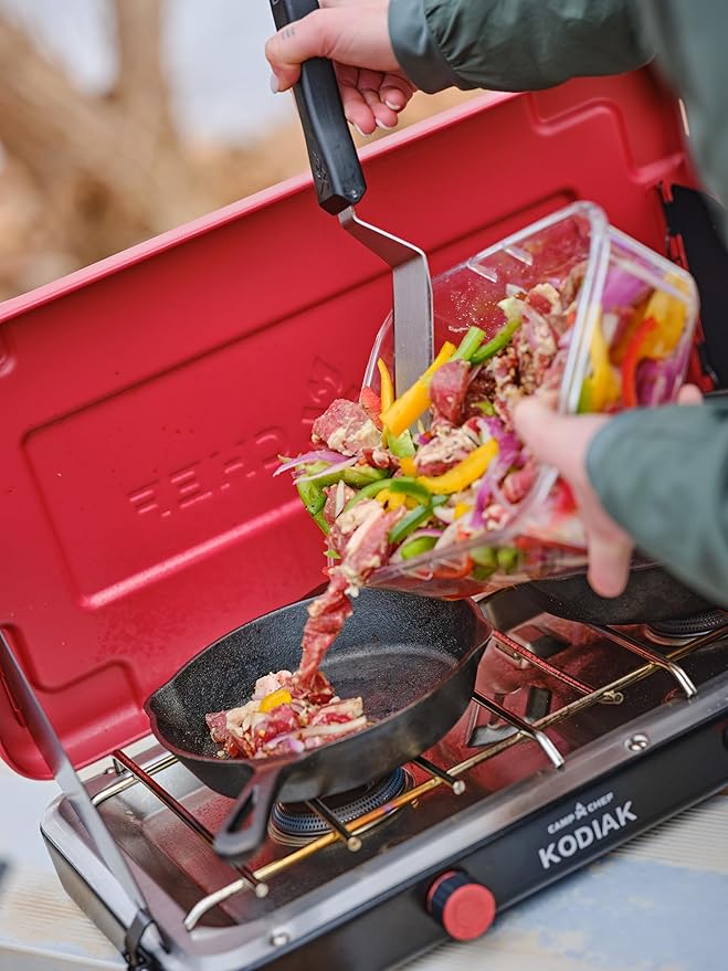 Camp Chef Mountain Series Kodiak - High Outpt Two-Burner Camp Stove - Lid Doubles as Windscreen