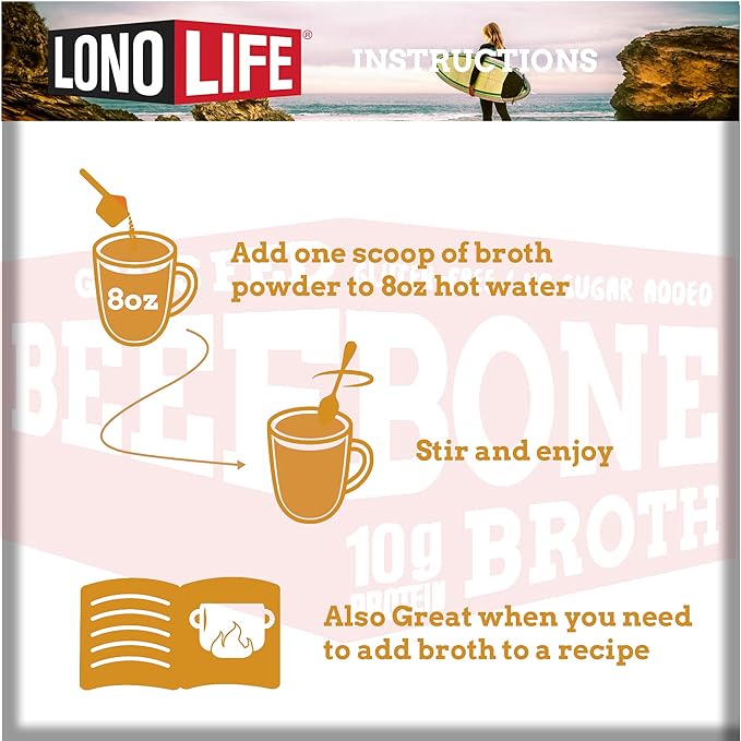 LonoLife Reduced Sodium Chicken Bone Broth Powder Mix | 10g Protein | Collagen-Rich, Keto & Paleo