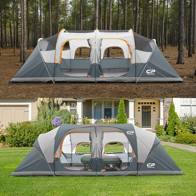 CAMPROS CP Tent 12-Person-Camping-Tents,3 Room Family Tents,Waterproof Windproof Family Tent with