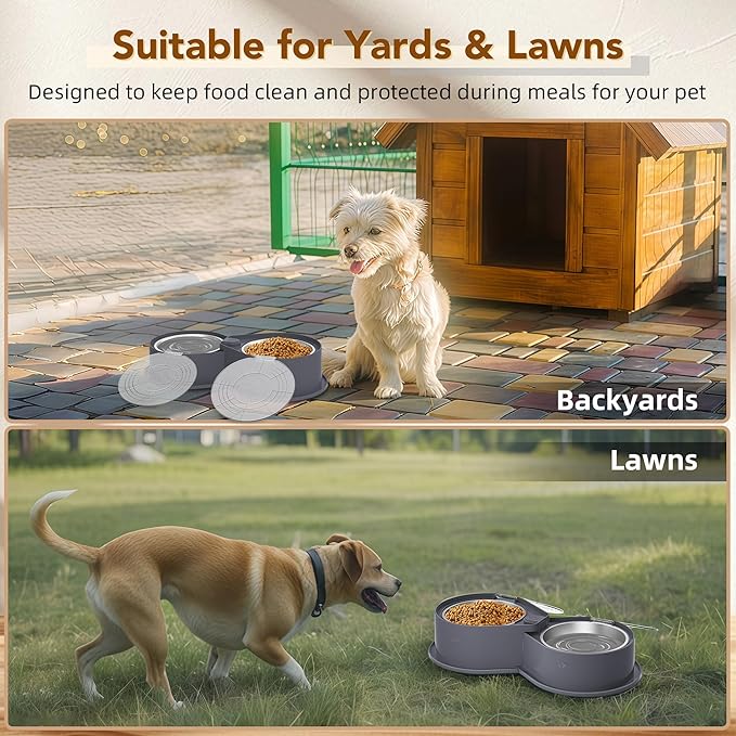Stainless Steel Dog Bowl Set with Lids, 304 Metal Dual Food & Water Bowls for Dogs & Cats, Foldable