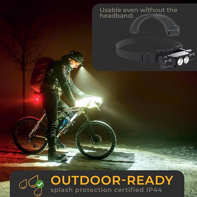 LICHTMEISTER® Headlamp - 1000 Lumens, 3600 mAh Battery, Aluminium Housing - Headlamp Rechargeable