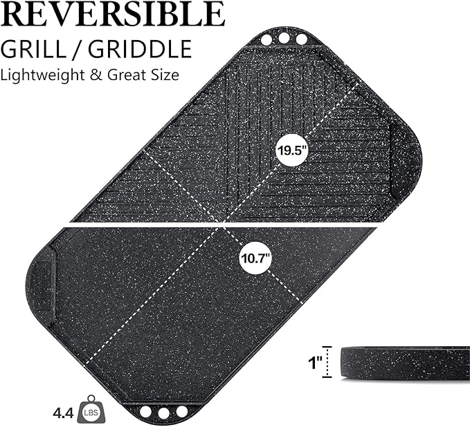 SENSARTE Nonstick Griddle Grill Pan, Pro-Grid Reversible Grill & Griddle Pan, Two Burner Cast