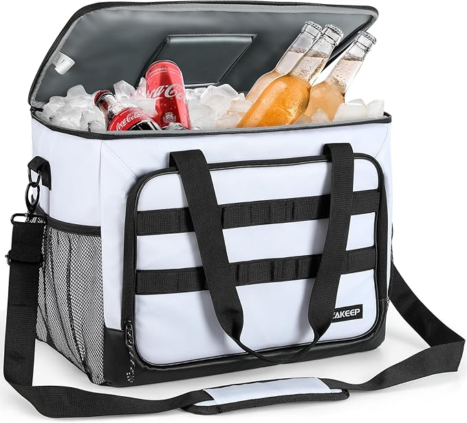 Soft Cooler Bag, 30 Cans Collapsible Cooler with Adjustable Shoulder Straps, White Ice Chest for
