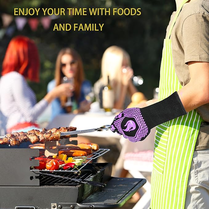 BBQ Fireproof Gloves, Grill Cut-Resistant Gloves 1472°F Heat Resistant Gloves, Non-Slip Silicone