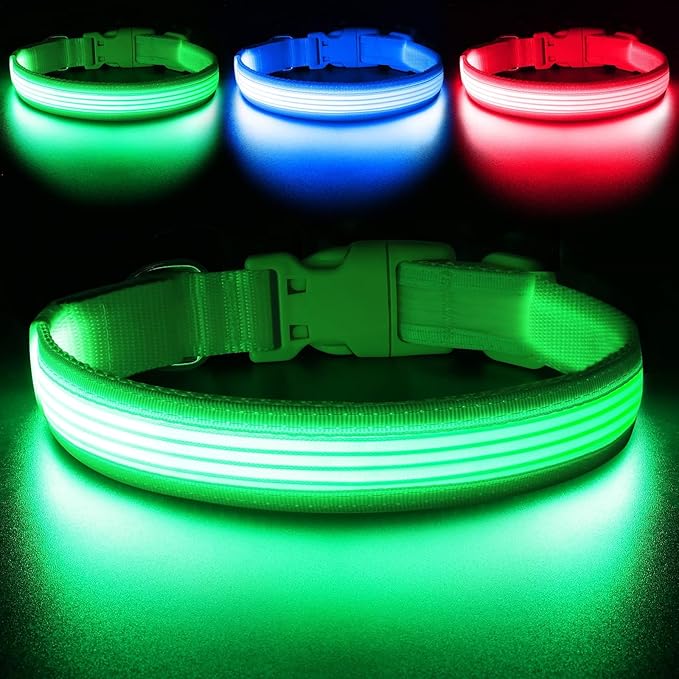 YFbrite Light up Dog Collar, USB Rechargeable LED Puppy Collar Super Bright Adjustable Glowing Dog