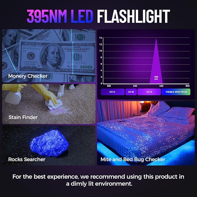 Black Light UV Flashlight 2 Pack, 12 LED 395nm UV Flashlight, Portable Mini UV Light Waterproof