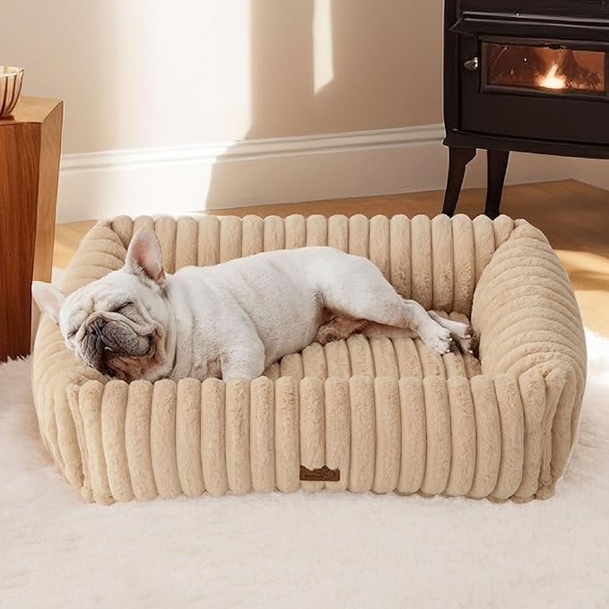 Bedsure Washable Dog Bed for Medium Dogs - Cute Furry Puppy Beds, Rectangle Orthopedic Corduroy
