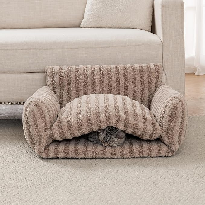 Hollypet Cat Bed Fluffy Plush Mutifuctional Double-Layer Soft Pet Couch Orthopedic Sofa Nest Beds