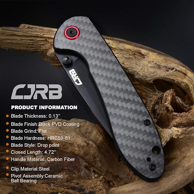 CJRB CUTLERY Folding Knife Feldspar(J1912) AR-RPM9 Powder Steel Black PVD Blade Carbon fiber Handle