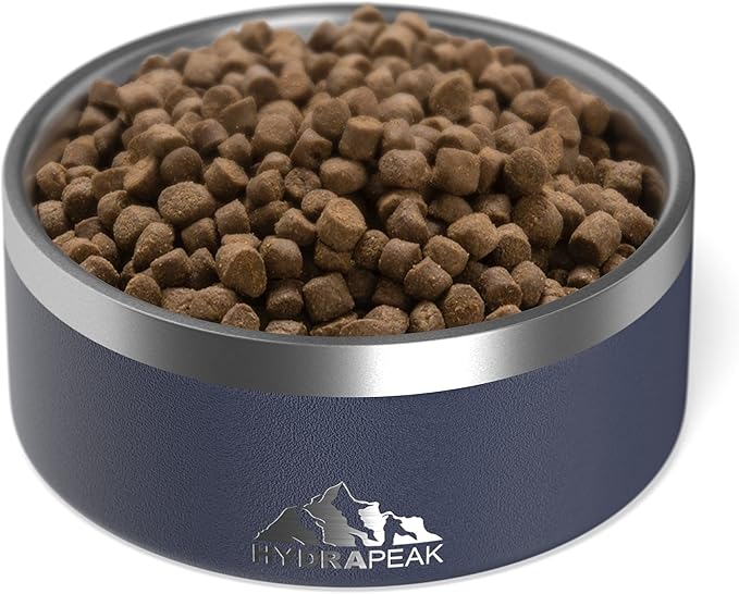 Hydrapeak Dog Bowl; Non Slip Stainless Steel; Water and Food Dish; Large Sized and Small Dogs; 32oz