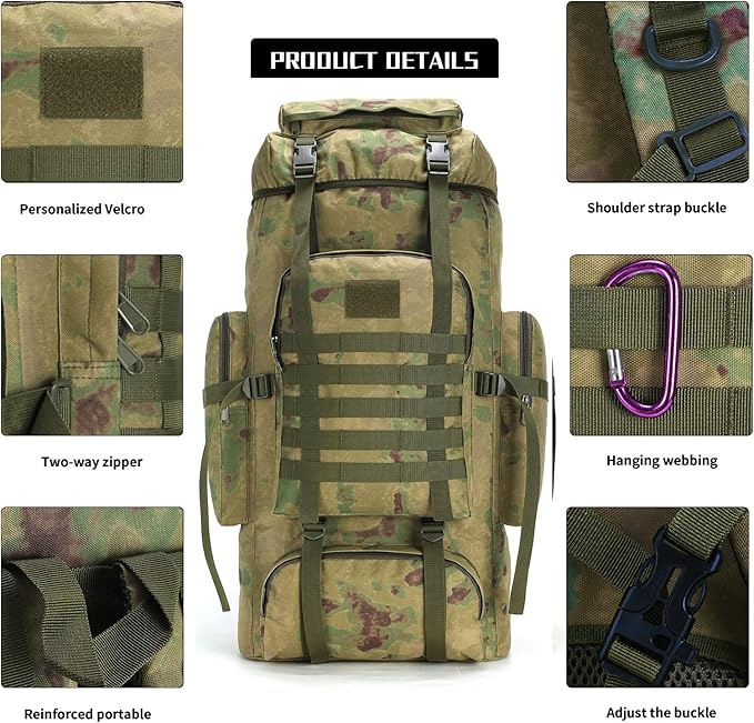 Hiking Backpack for Men 70L/100L Camping Backpack Military Rucksack Molle 3 Days Assault Pack for