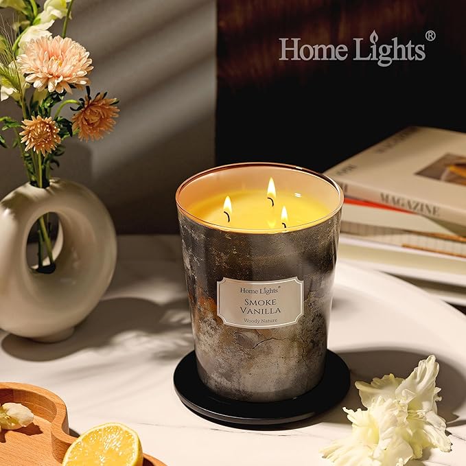 HomeLights Large jar Candle | 3-Wick Long-Lasting Scented Candles, 34oz Natural Soy Wax Candle for