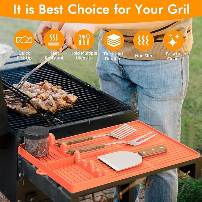 Griddle Mat Compatible with Blackstone, Silicone Grill Tools with Drip Pad, Spatula Mat for Outdoor