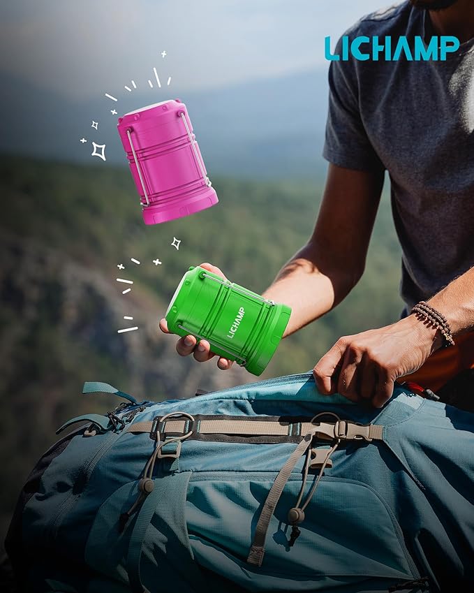 Lichamp 4 Pack LED Camping Lanterns, Battery Powered Camping Lights LED Collapsible Flashlight