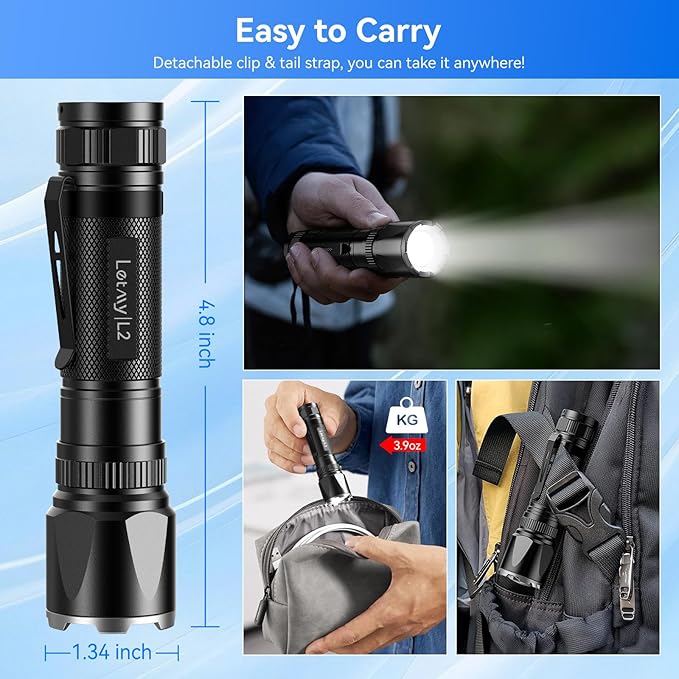 LETMY Rechargeable Flashlights High Lumens, 2 Pack 2000 Lumens Super Bright LED Tactical