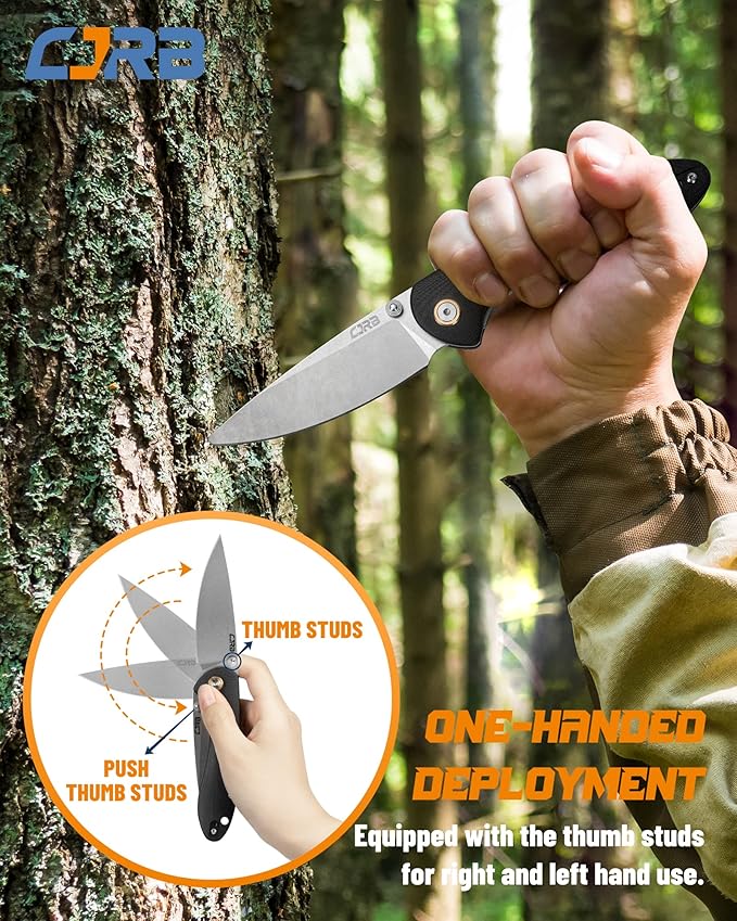 CJRB Feldspar Folding Knife - Stonewash D2 Steel Blade, G10 Tactical Handle, EDC Pocket Knife