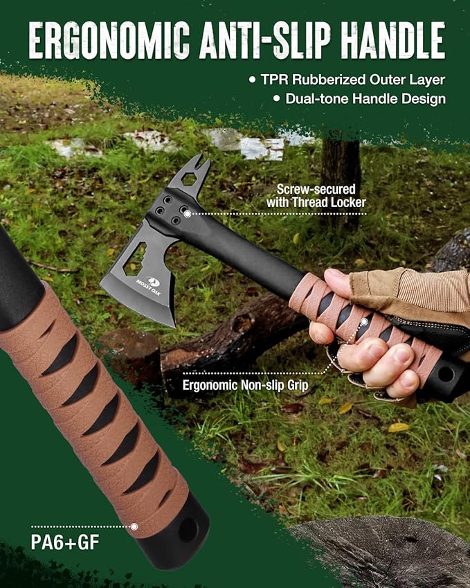 MOSSY OAK 12" Camping Axe and Survival Hatchet with Sheath, Compact Outdoor Multitool Hatchet with