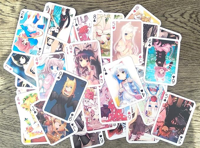 Neko Anime Playing Cards (Poker Deck 54 Cards All Different) Cute Neko Catgirl Japan Manga Anime