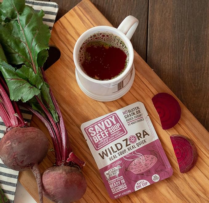 Wild Zora Instant Keto-Friendly Soups Savoy Beef 8-pack Broth Made with 100% Grass-Fed Beef, and