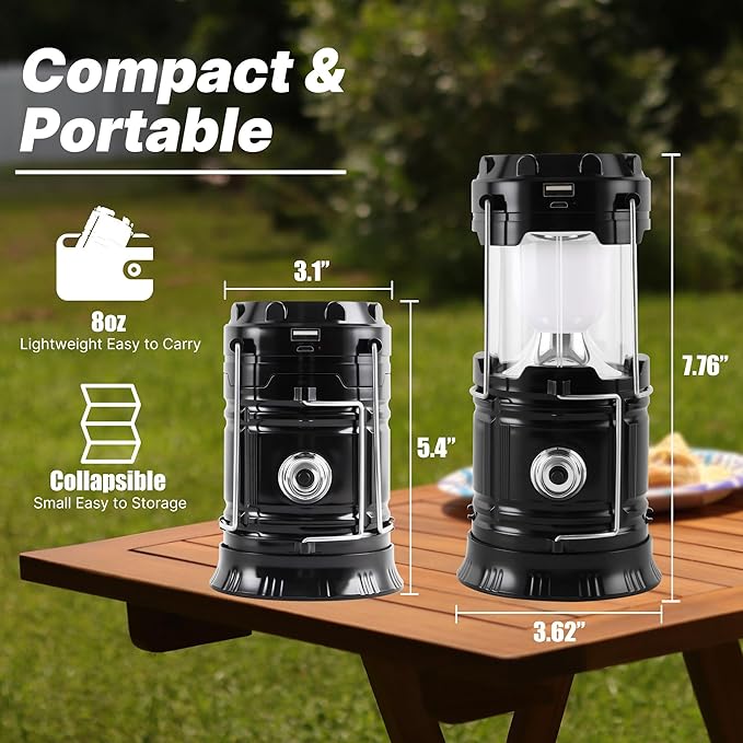 Lichamp Collapsible Portable Solar Camping Lantern, USB Rechargeable LED Flashlight - Survival Kits