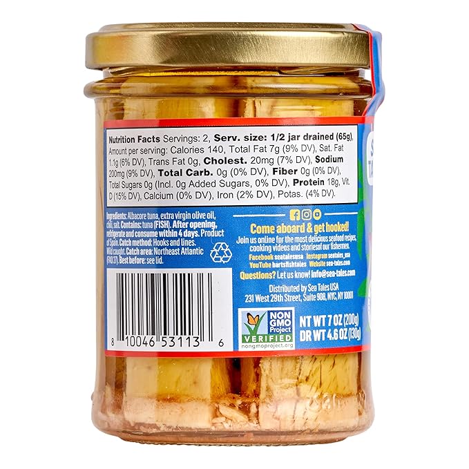 Sea Tales Albacore Fillets in Extra Virgin Olive Oil with Chili in Jar - 100% Pole & Line Wild