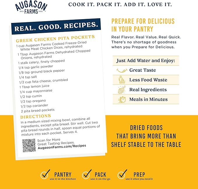 Augason Farms Cooked Freeze Dried White Meat Chicken Dices Can, Emergency Food Supply, Everyday