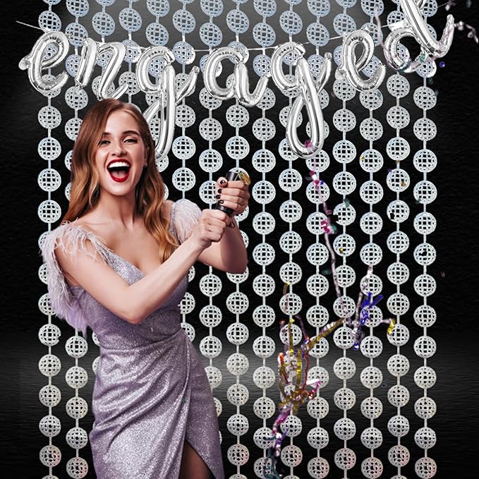 BRAVESHINE Hanging Balls Party Streamers Backdrop - 2 Pack Silver Tinsel Foil Curtain Photo Fringe